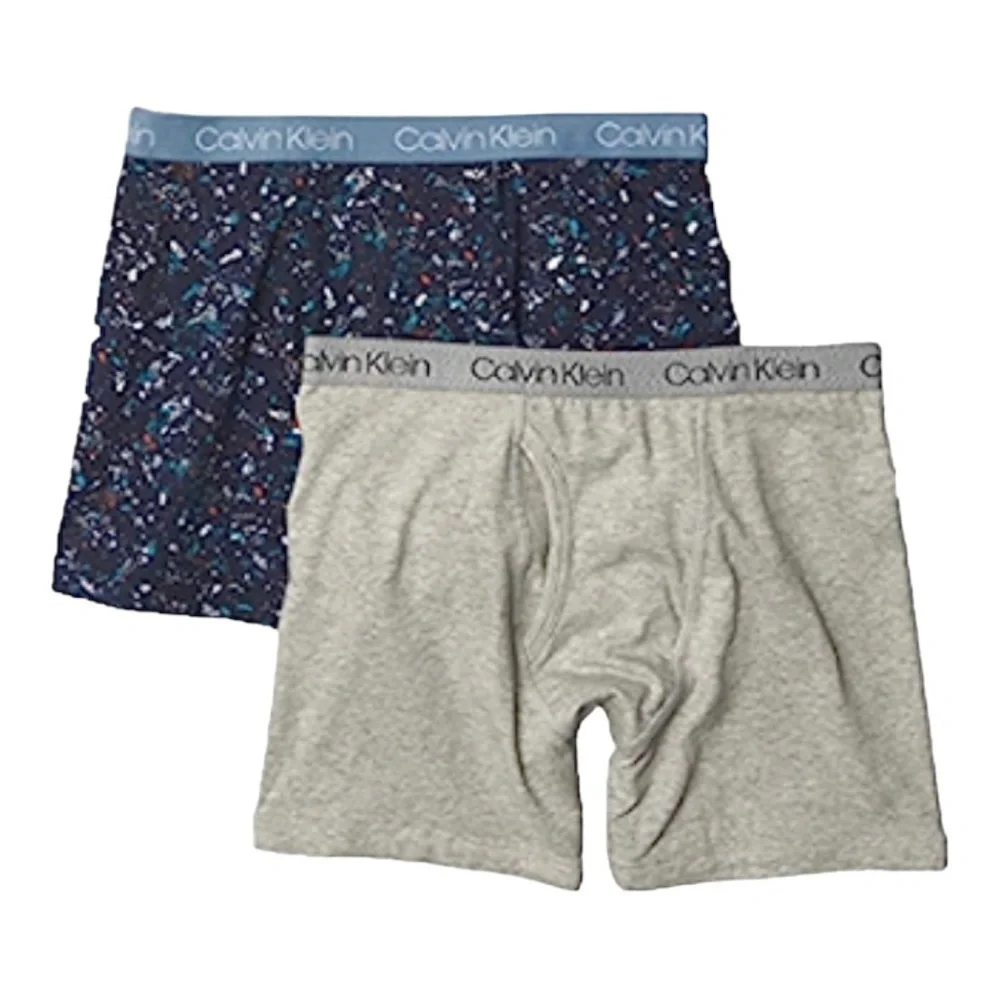 CALVIN KLEIN BOYS BOXER BRIEFS COTTON STRETCH TWO 2 PACKS GRAY BLUE‎ Medium NEW